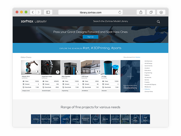 ZORTRAX Library Model 3D Printing Download